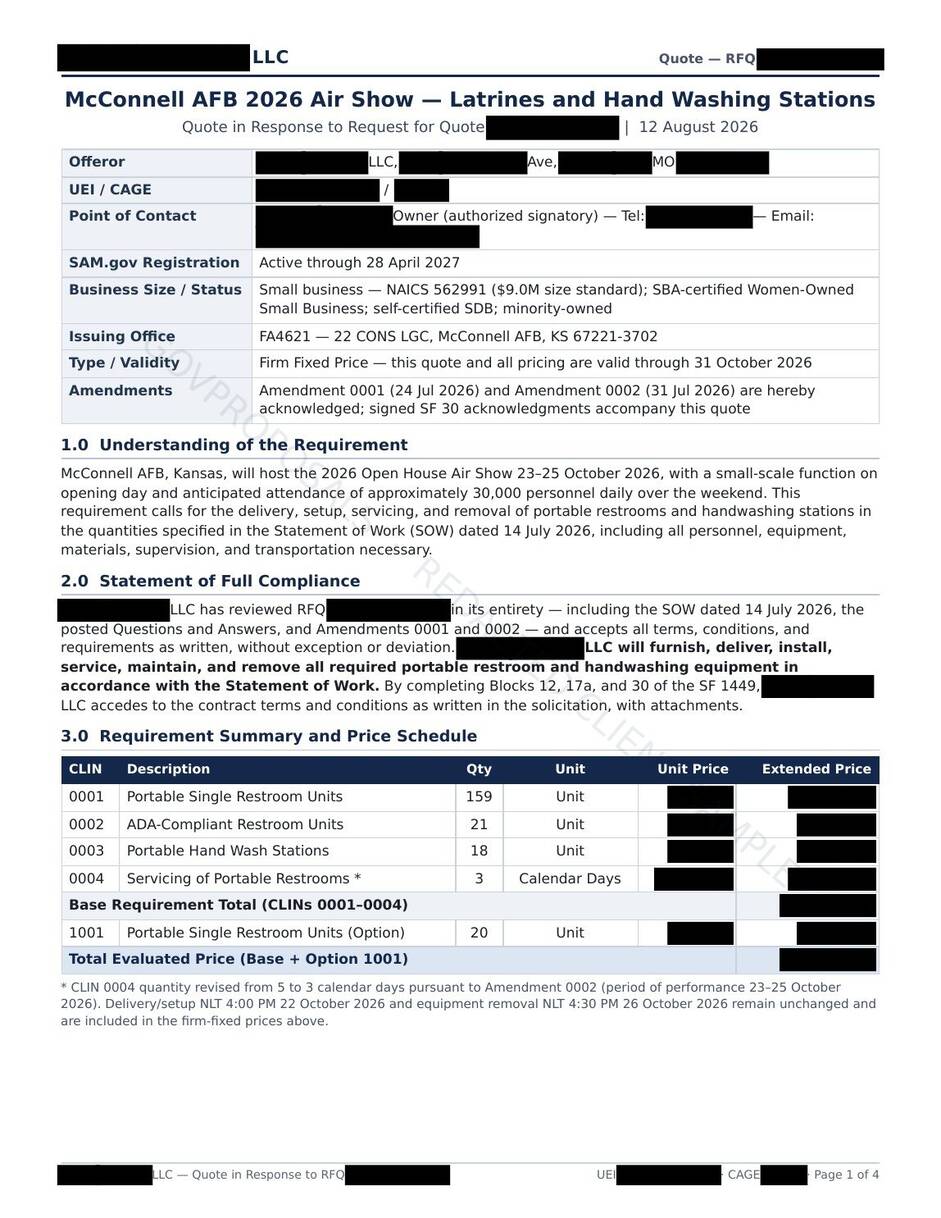 Redacted proposal sample page