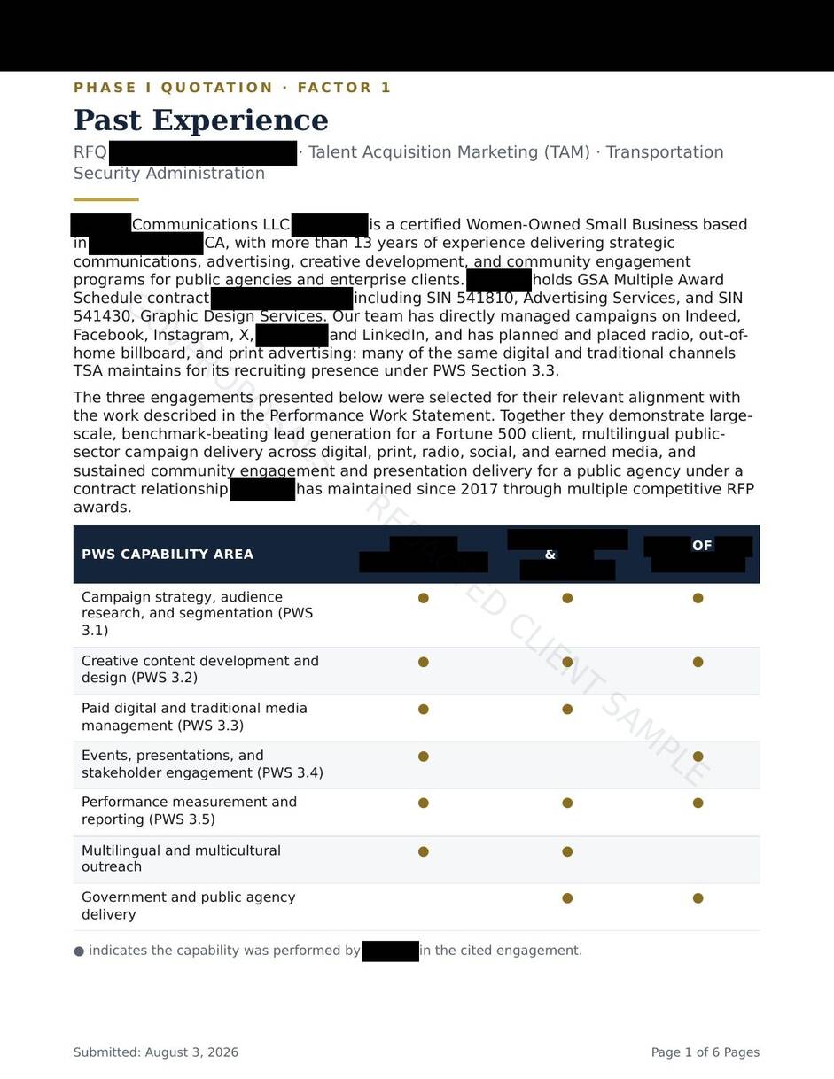 Redacted proposal sample page